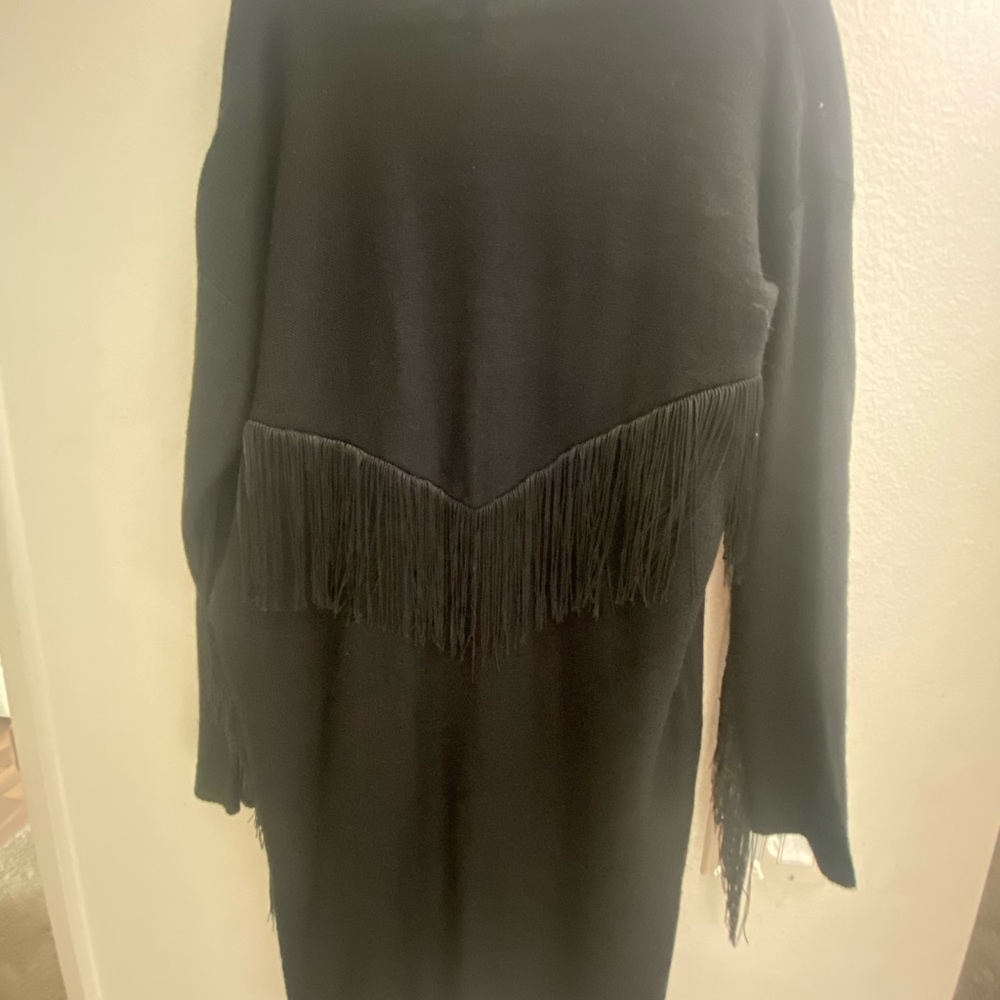 Long Material Girl cardigan with fringe on back and arms